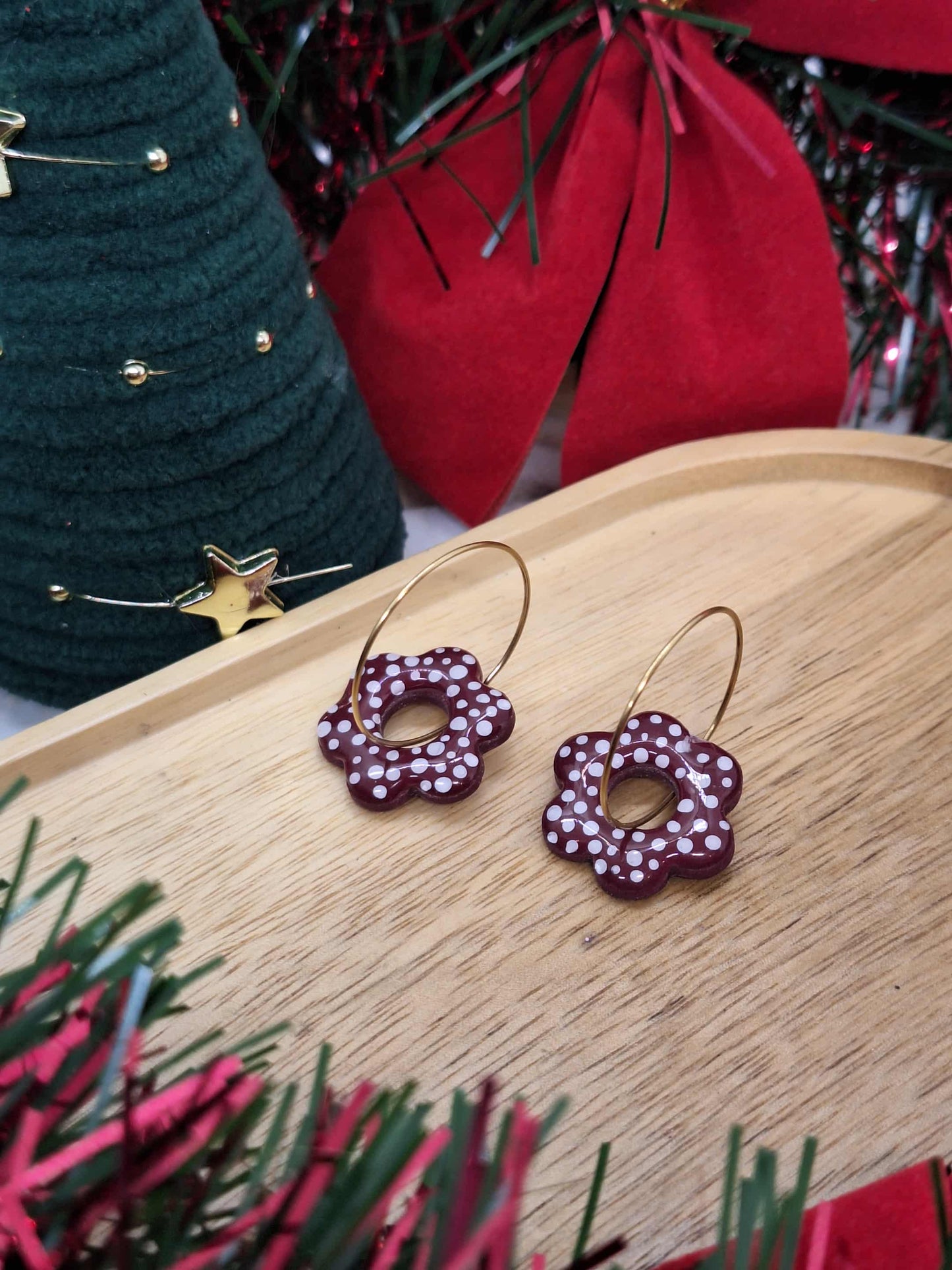 Créole interchangeable- FLORA - Bordeaux à pois